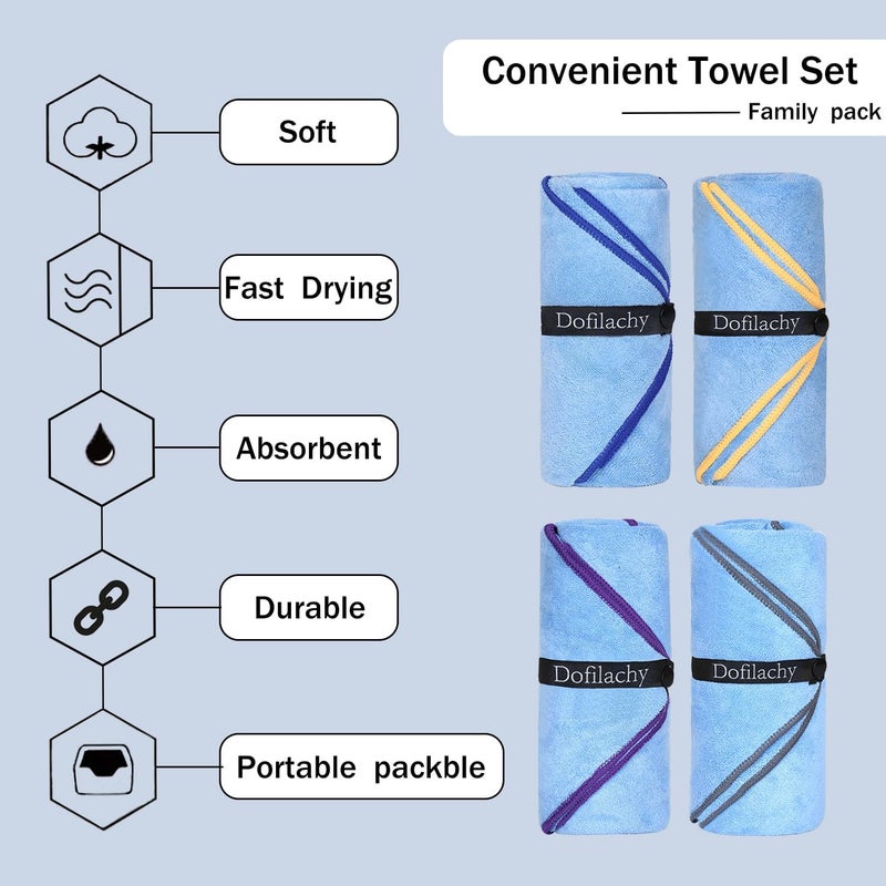 Dofilachy 4 Pack Camping Towel - Quick Dry Towel - Microfiber Travel Sports Towels - Super Absorbent Swim Towel (4, Blue-4) - Image 2